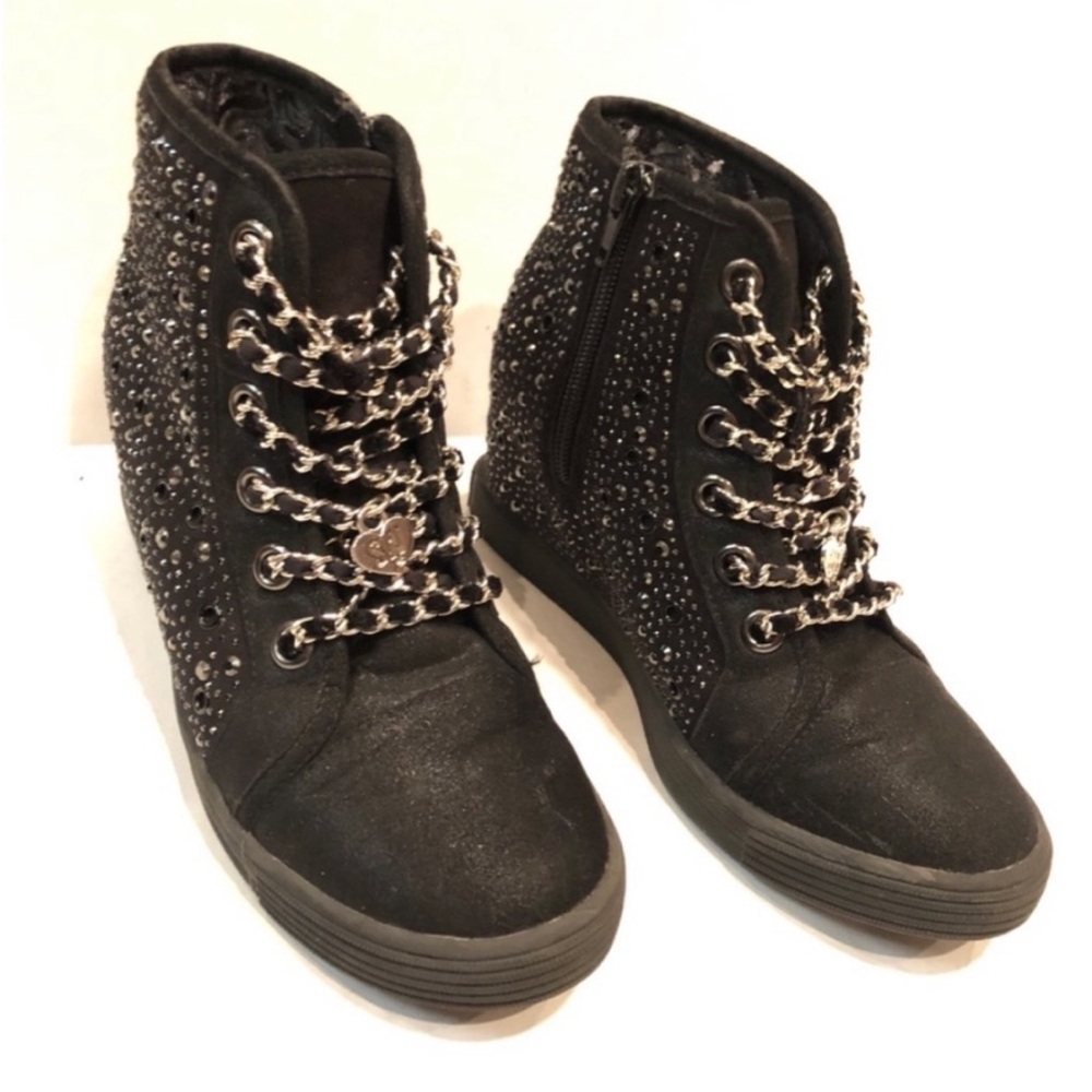 Stuart Weitzman Sparkle Chain Wedge Sneakers Kids Girls 3 Black Rhinestone Bling